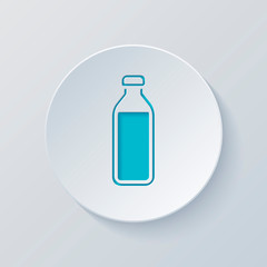 bottle of water, simple icon. Cut circle with gray and blue laye