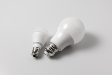 LED light bulbs on white background