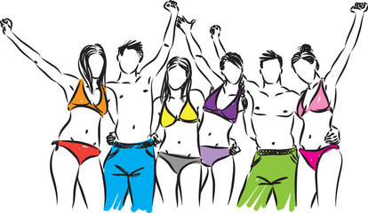 group of people en swimming suit vector illustration