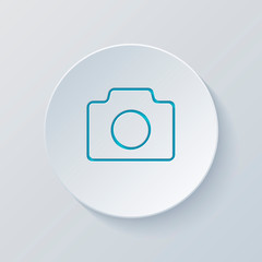 Photo camera, linear symbol with thin outline, simple icon. Cut