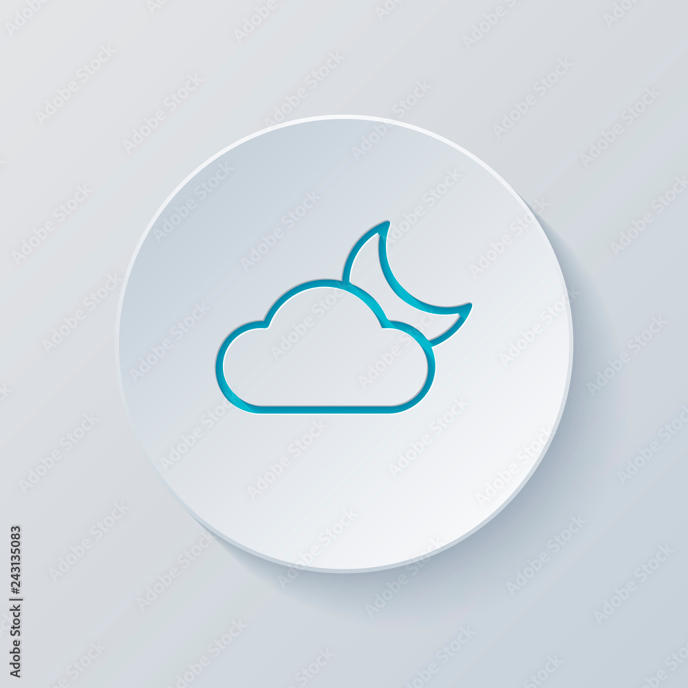 Poster mostly cloudy at night. simple linear icon with thin outline. cu