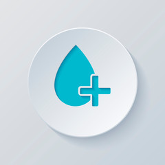 Fototapeta premium drop of blood and medical cross. simple icon. Cut circle with gr