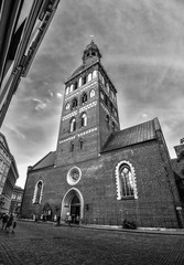 Back view on Riga Cathedral or Dome Cathedral, Riga, Latvia. Dome Cathedral is one of the most recognizable landmarks in Latvia