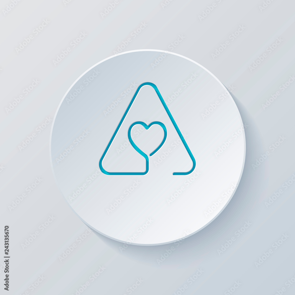 Aufkleber heart in warning triangle. linear icon with thin outline. one li