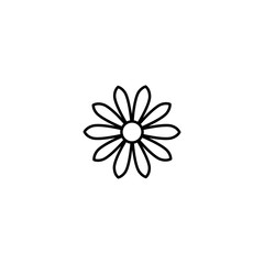 Outline flat icon of daisy flower. Line sign isolated on white. Vector