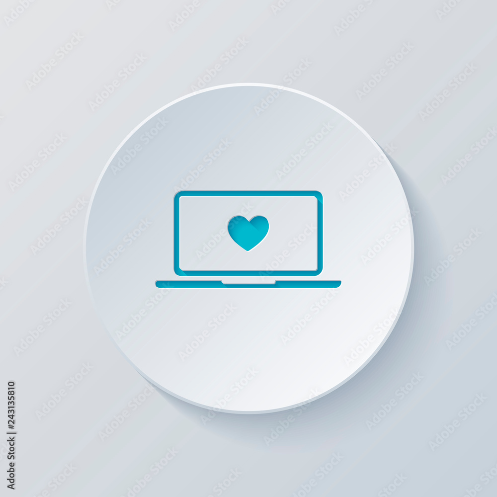 Poster laptop or notebook computer with heart on screen. simple icon. c