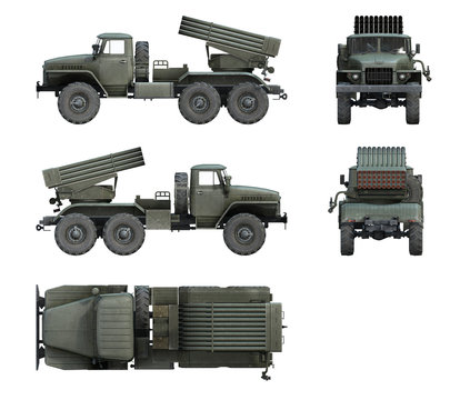3d-renders of Soviet military vehicle BM-21 Grad