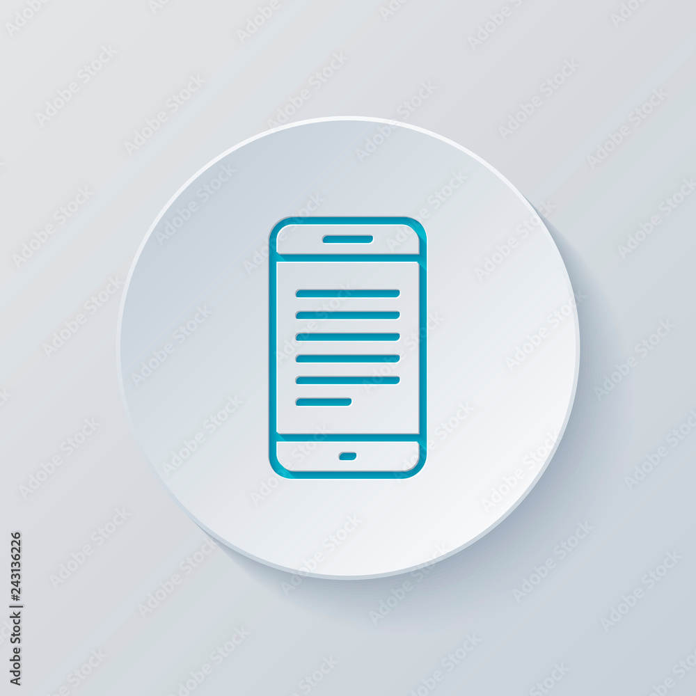 Poster mobile phone with text on screen. simple linear icon with thin o