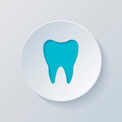 Silhouette of tooth. Simple icon. Cut circle with gray and blue
