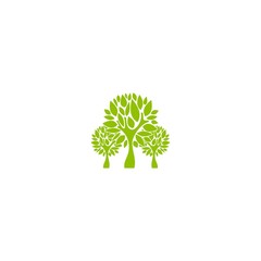 Three green flat trees with sharp leaves isolated on white. organic symbol.