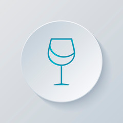 Wine glass. Linear, thin outline. Cut circle with gray and blue