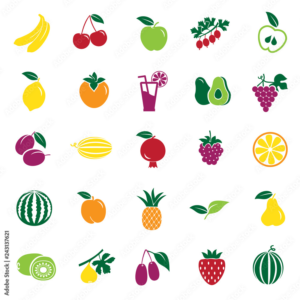 Poster frui color icons set on white background for graphic and web design, modern simple vector sign. inte