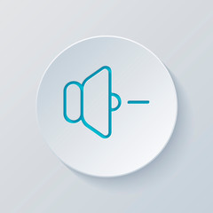 volume minus icon. Cut circle with gray and blue layers. Paper s