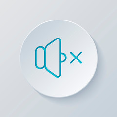 volume mute icon. Cut circle with gray and blue layers. Paper st
