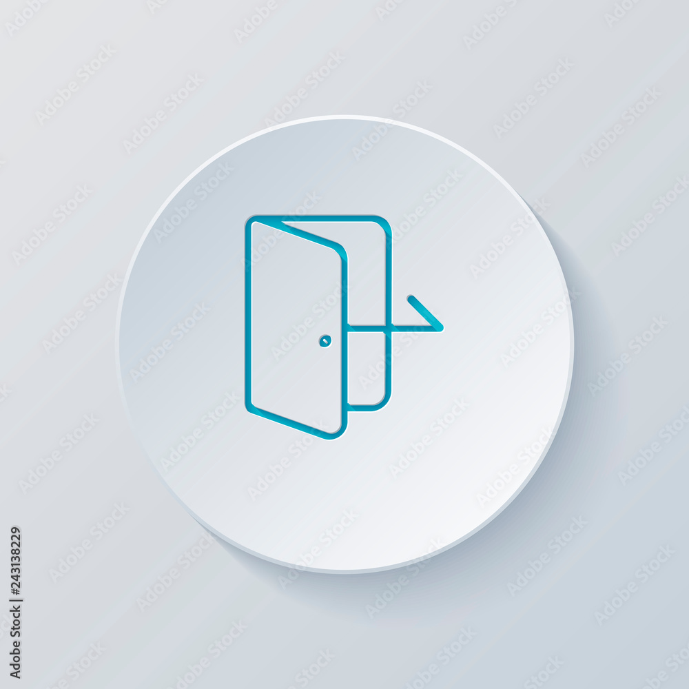 Poster exit icon. linear, thin outline. cut circle with gray and blue l
