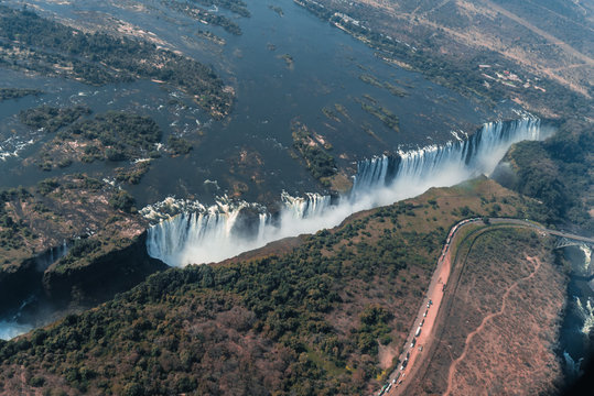 victoria falls from helicopter aerial view