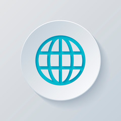 Simple globe icon. Linear. Cut circle with gray and blue layers.