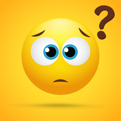 Cartoon emoticons that make a suspicious face On a bright yellow background.