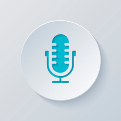 Simple microphone icon. Cut circle with gray and blue layers. Pa