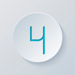 Number 4, numeral, fourth. Cut circle with gray and blue layers.