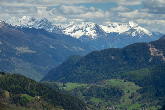Snow mountains and village in Switzerland
