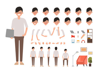 Businessman character creation design. Animation character office woman employee.  Face Emotions, Expressions. Cartoon Illustration