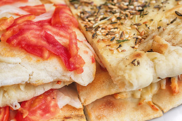 Italian pizza panini take away pieces close up