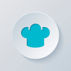 Simple chef hat icon. Kitchen logo. Cut circle with gray and blu