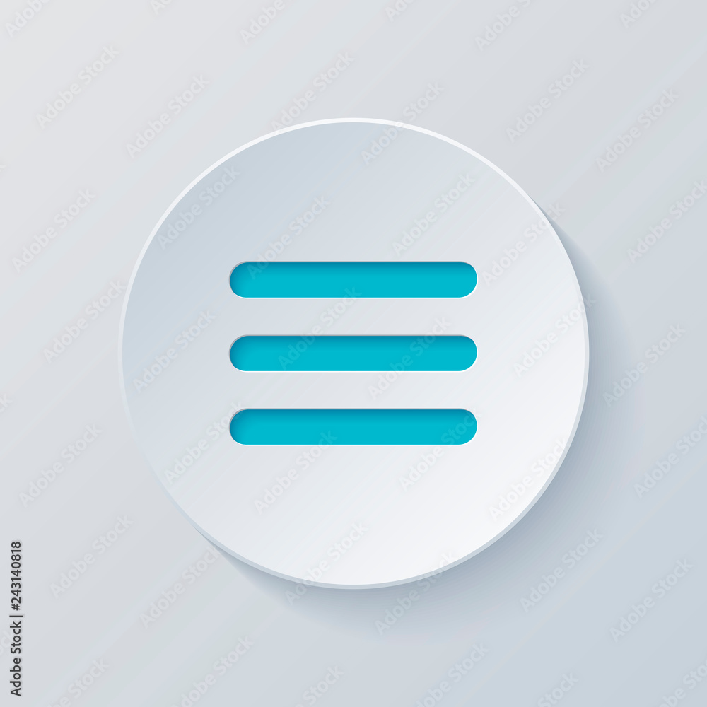 Poster hamburger menu. web icon. cut circle with gray and blue layers.