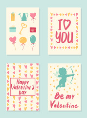 Vector card illustration set for st. Valentine's day. Isolated for decoration, invitations, greeting postcards, scrapbooking