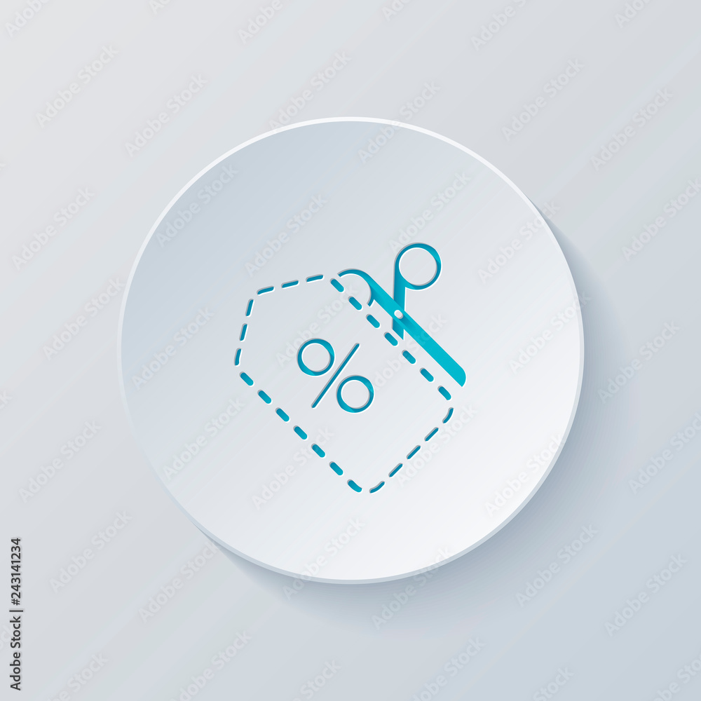 Poster scissors and sale label. simple icon. cut circle with gray and b