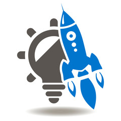 Naklejka premium Bulb Rocket Icon Vector. Creative new ideas start up development logo. Innovation symbol. Creativity modern business create illustration.