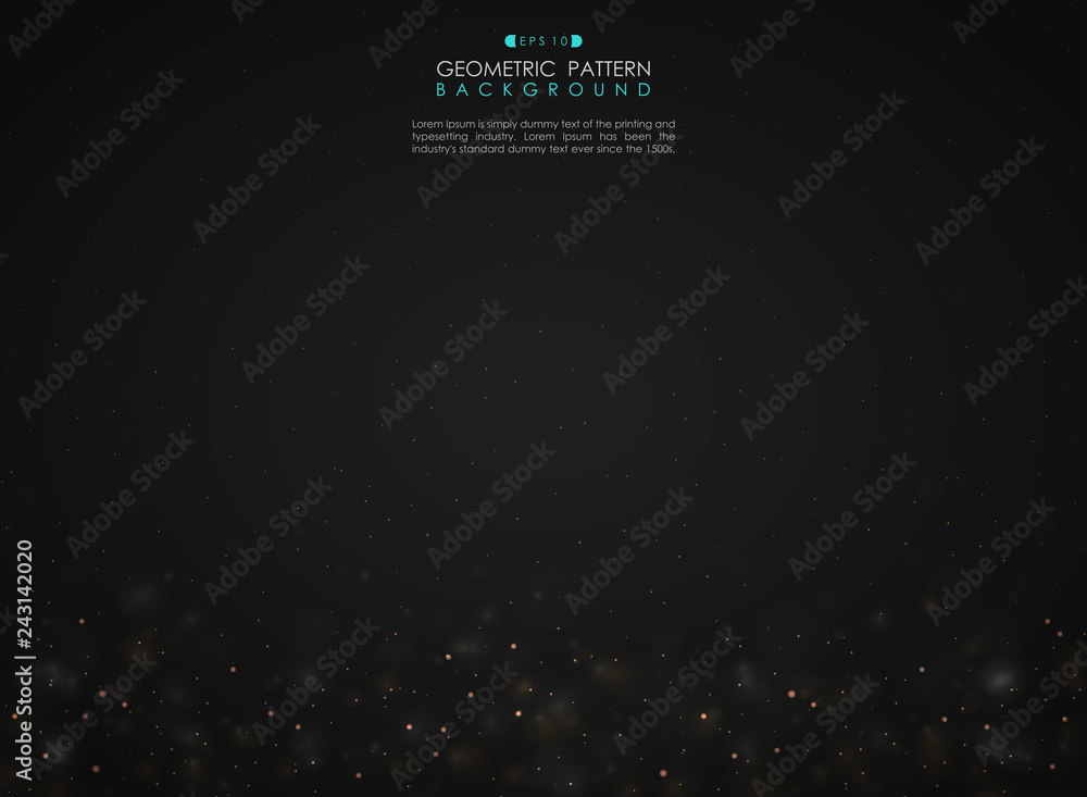 Poster abstract gradient black background with small glitters bokeh decoration.