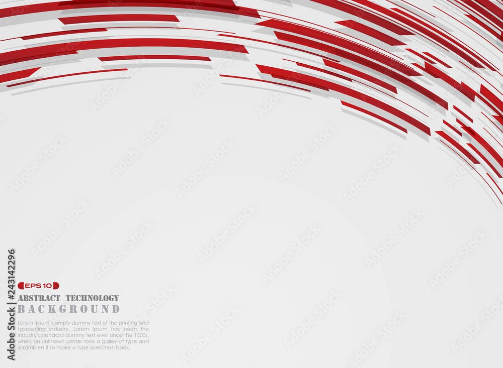 Poster abstract of high technology motion gradient red stripe lines pattern background.