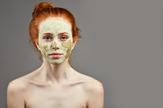 the process of drying mask on the skin.close up photo. copy space.