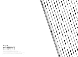 Abstract black and white geometric stripe lines pattern behind white free space background.