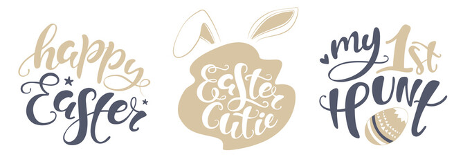 Naklejka premium Vector Happy Easter bunny lettering card. quote to design greeting card, poster, banner, printable wall art, t-shirt and other, eps illustration.
