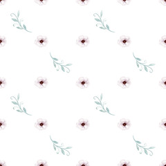 Seamless pattern with watercolor floral and flowers elements.