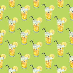 pattern with lemonade. Image of a drink. Watercolor hand drawn illustration
