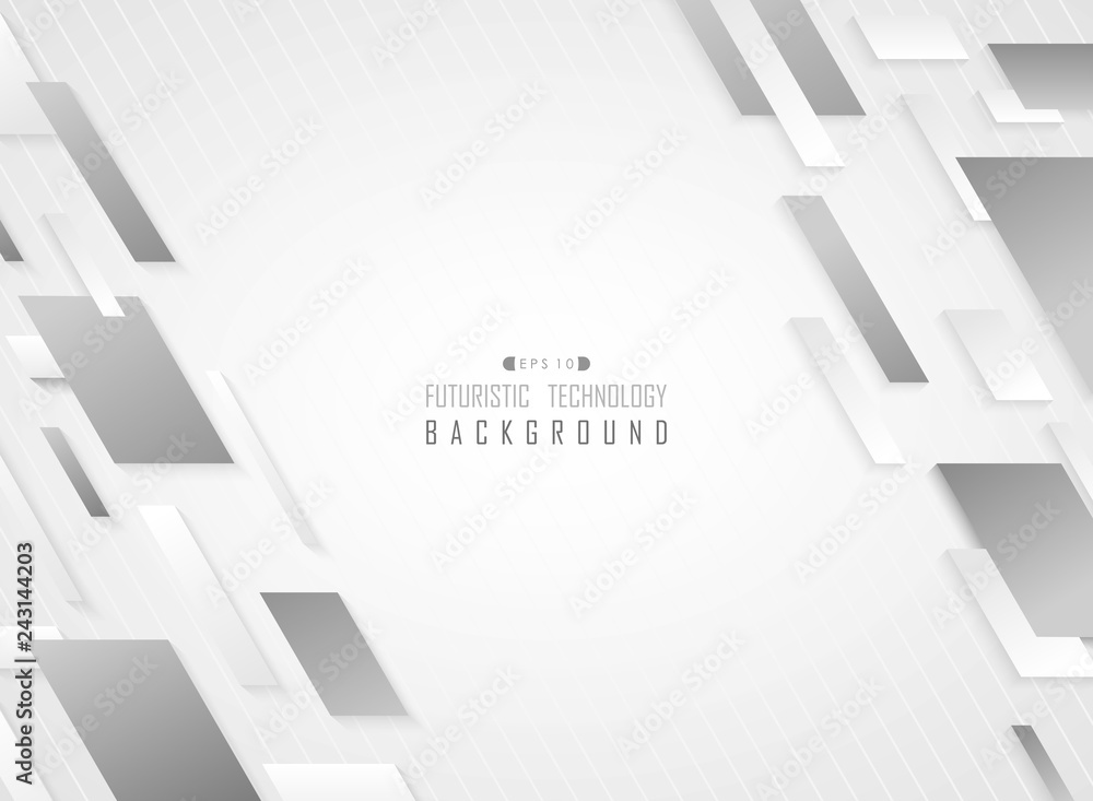 Poster abstract of technology stripe square line pattern of gray white on gradient black background.