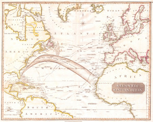 1814, Thomson Map of the Atlantic Ocean, John Thomson, 1777 - 1840, was a Scottish cartographer from Edinburgh, UK