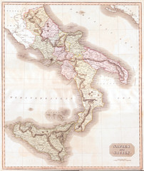 1814, Thomson Map of Southern Italy, Naples and Sicily , John Thomson, 1777 - 1840, was a Scottish cartographer from Edinburgh, UK