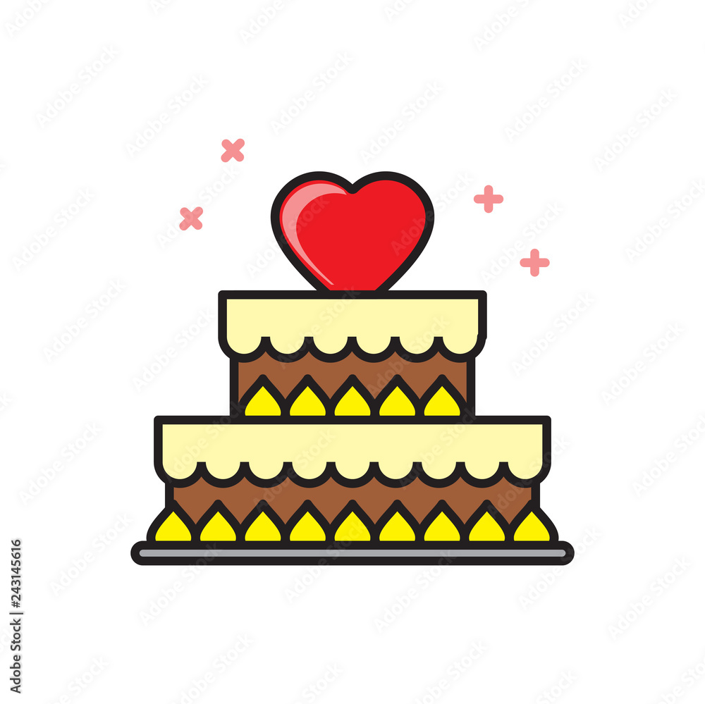 Poster valentines cake icon on white background for graphic and web design, modern simple vector sign. inte