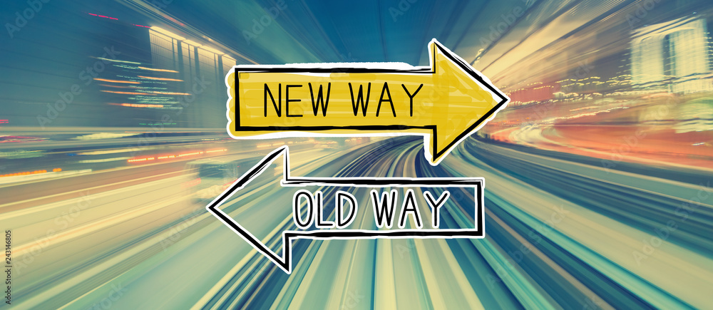 Poster old way or new way with abstract high speed technology pov motion blur