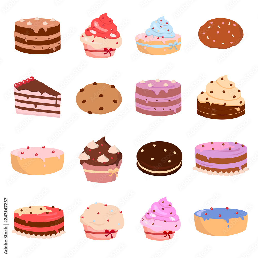 Poster Cakes and bakery icons set on white background for graphic and web design, Modern simple vector sign. Internet concept. Trendy symbol for website design web button or mobile app