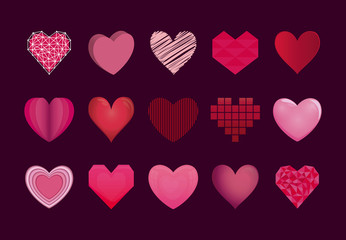 set of hearts and valentines day card