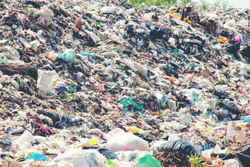 Mountain garbage, large and degraded garbage pile, Pile of stink and toxic residue, waste plastic...