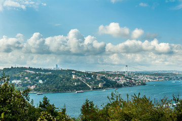 Naklejka premium Istanbul, Turkey, 20 August 2016: Bosphorus, Rumeli Hisari, Fatih Sultan Mehmet Bridge