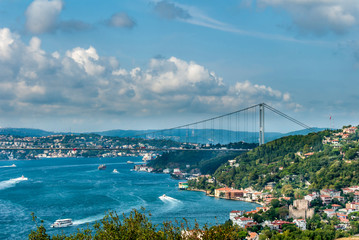 Istanbul, Turkey, 20 August 2016: Bosphorus, Fatih Sultan Mehmet Bridge