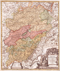 Old Map of Burgundy, France 1716, Homann 